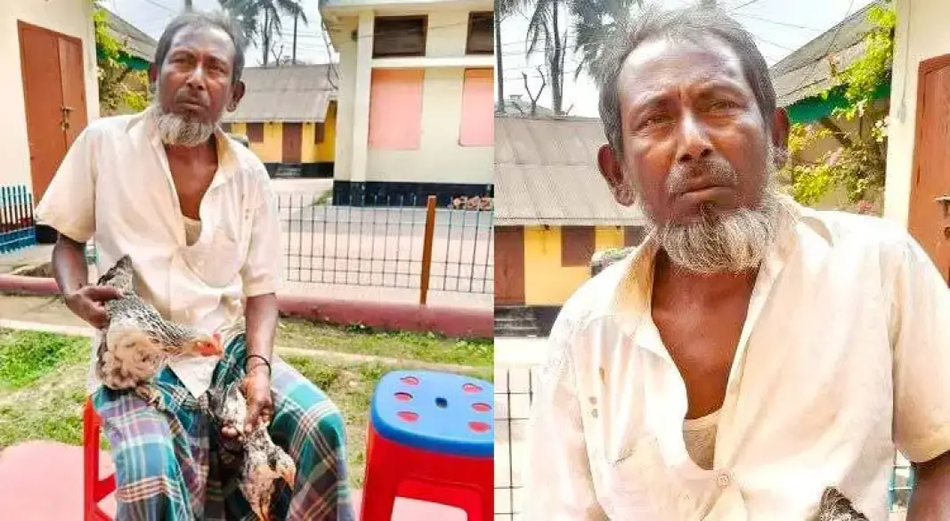 আহত দুটি মোরগ নিয়ে থানায় আসেন ভুক্তভোগী আঙ্গুর মিয়া