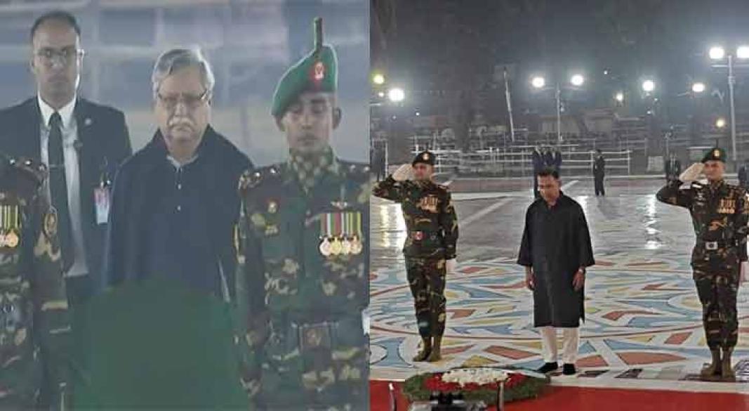 শহীদ মিনারে রাষ্ট্রপতি ও প্রধানমন্ত্রীর শ্রদ্ধা