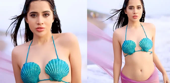 Urfi Javed turns heads in Seashell Bikini Top Sheer Sarong f